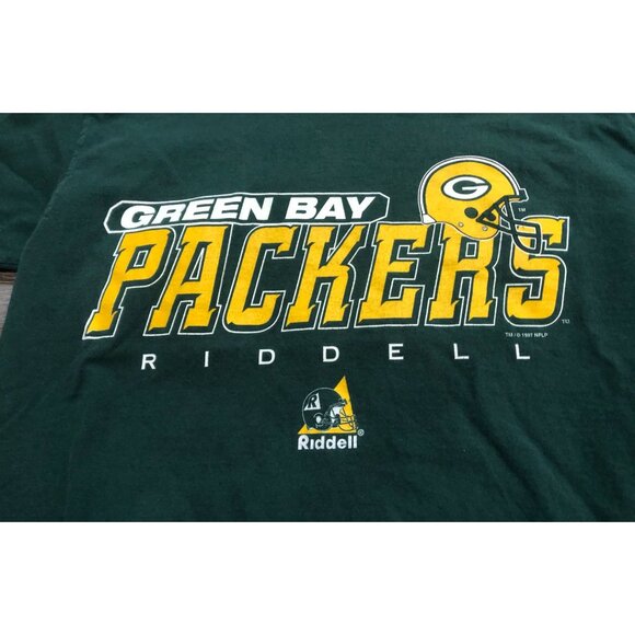 Vtg 90's Riddell Green Bay Packers Mens Medium Tee T Shirt Green - Picture 7 of 10